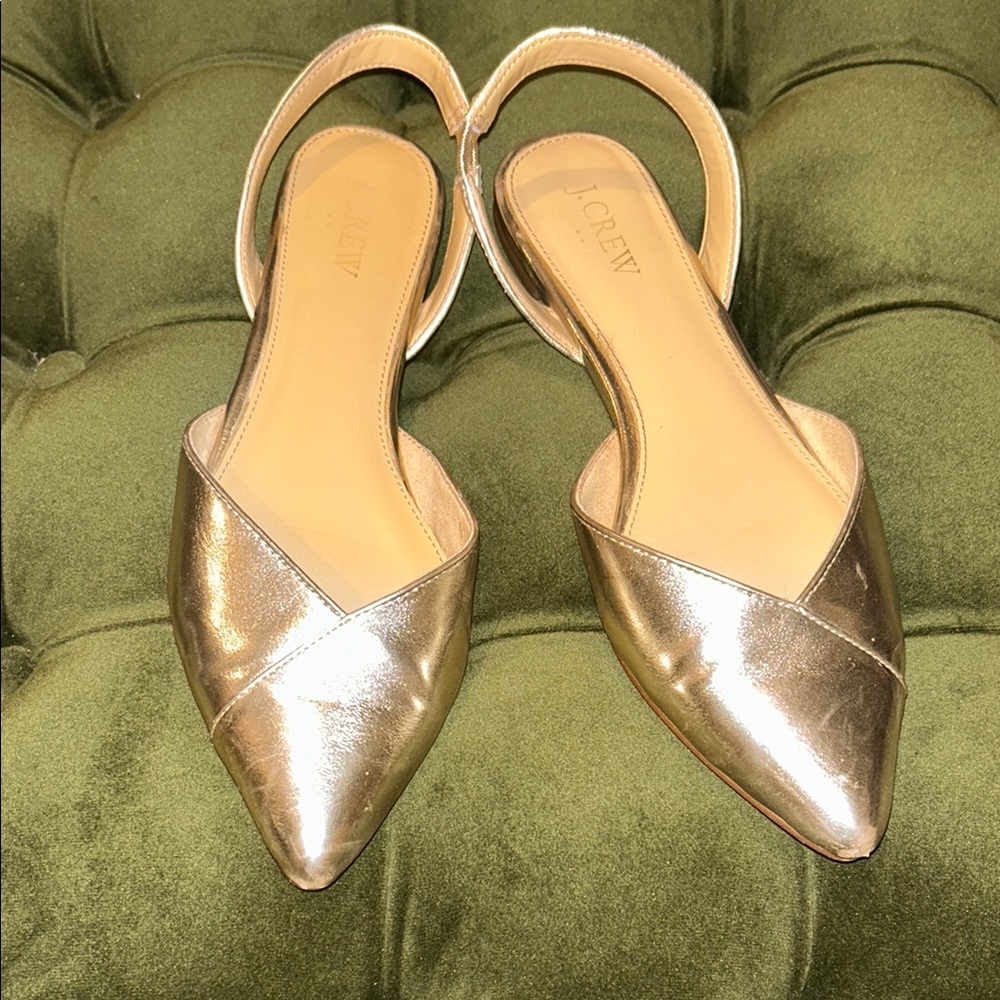J. Crew Factory Gold Metallic Flats with Pointed Toe